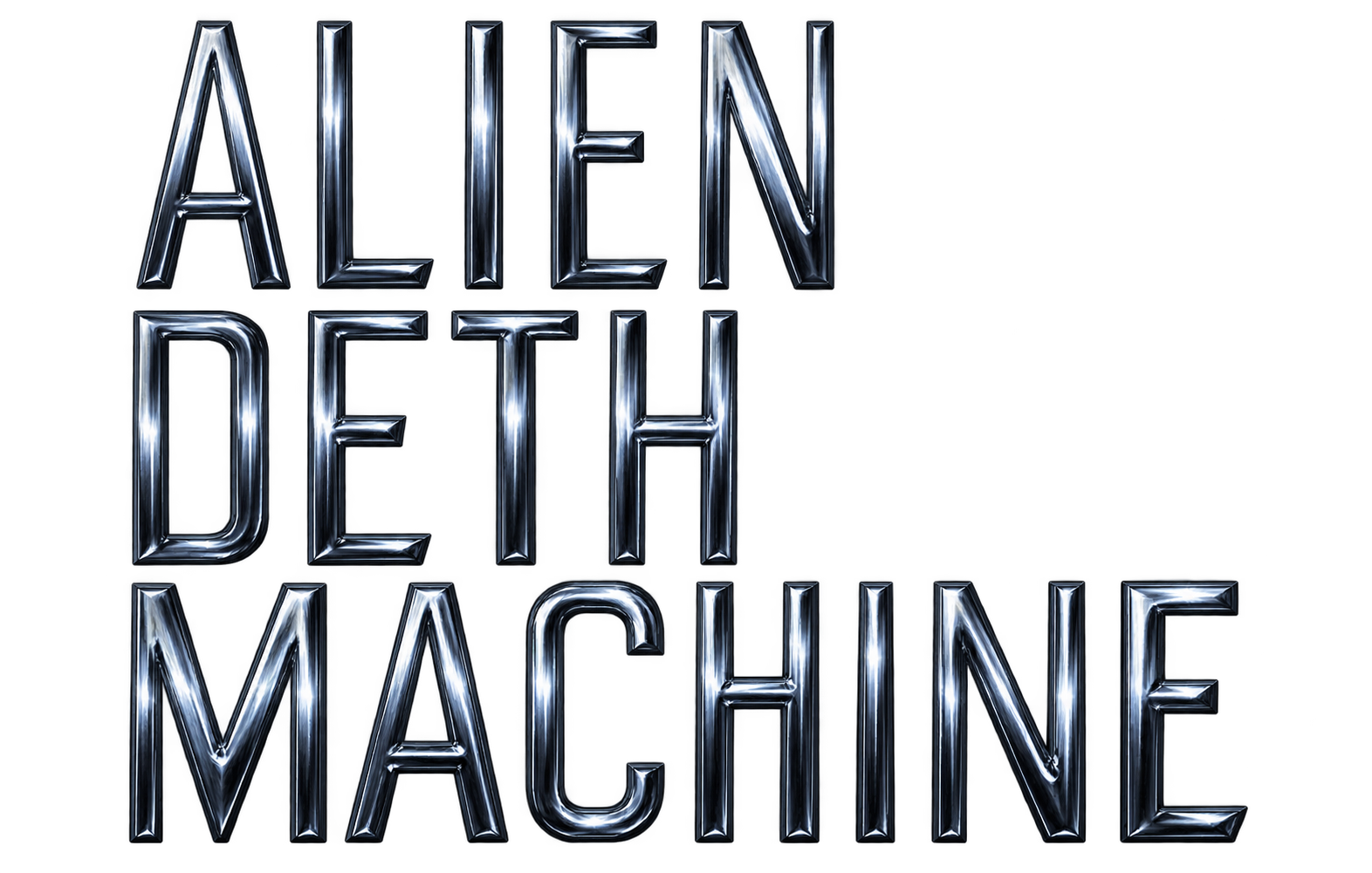 Alien Deth Machine logo in chrome lettering.